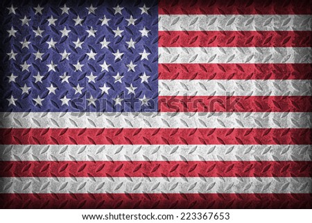 United States flag pattern on the diamond metal plate texture ,vintage style