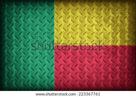 Benin flag pattern on the diamond metal plate texture ,vintage style