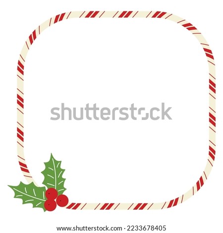 Square candy cane frame. Christmas striped border isolated on white background. Vector illustration.