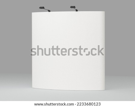 Trade exhibition stand, Exhibition Stand round, 3D rendering visualization of exhibition equipment, a set of stands, Advertising space on a white background, with space for text ads
