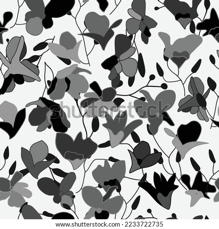 Seamless black and white floral seamless pattern. Vector hand drawn illustration. 