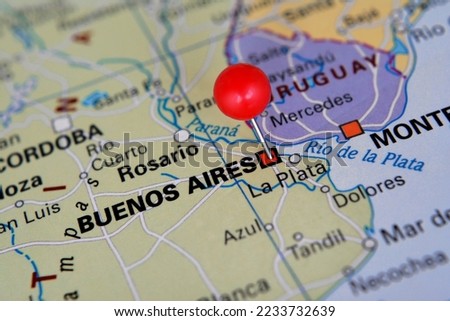 Buenos Aires marked on map, Argentina