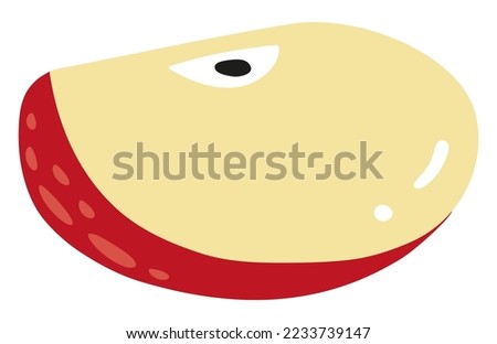 Apple slice icon. Piece of summer fruit for children's school lunch, diet food. Childish hand drawn colored red apple quarter. Simple flat vector illustration of summer garden. Autumn harvest orchard.