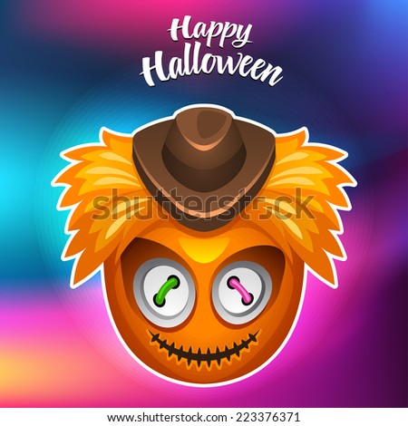 Halloween. Cartoon vector illustration of scarecrow. Vector eps 10.
