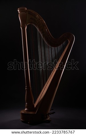 Harp isolated in low light - strings instrument in studio - artistic harp in studio             Royalty-Free Stock Photo #2233785767
