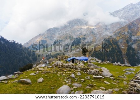 Snowline Cafe, Triund Hill, Indrahar Pass Trail, Dauladhar Range, Himachal Pradesh, India Royalty-Free Stock Photo #2233791015