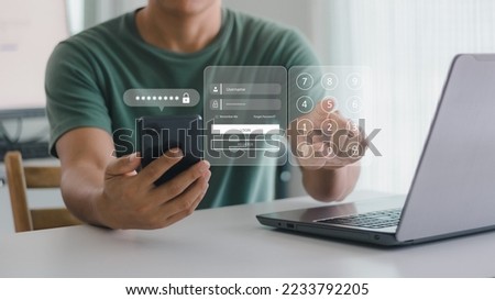 cyber security in two-step verification, multi-factor authentication, information security and encryption, secure access to user's personal information, secure Internet access, and cybersecurity. Royalty-Free Stock Photo #2233792205