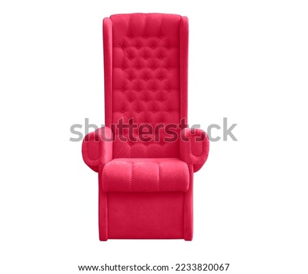 Soft magenta high-backed armchair. Viva magenta velor chair throne isolated on white Royalty-Free Stock Photo #2233820067