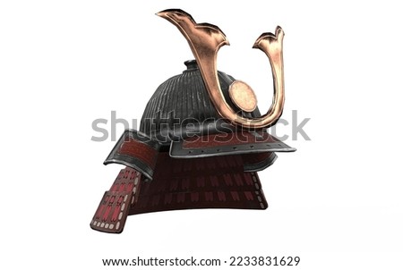 classic red and black samurai helmet without mask on white background Royalty-Free Stock Photo #2233831629