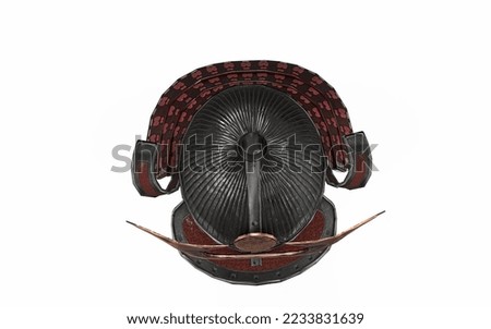 classic red and black samurai helmet without mask on white background