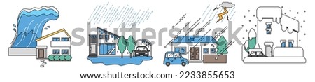 It is an illustration of a simple house that meets a flood-related accident. Royalty-Free Stock Photo #2233855653