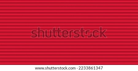 Vector red metal horizontal lines wall. Plastic home siding texture. Barn wood striped fence. Iron roof tile sheet. Warehouse linear wall. Realistic wavy floor seamless pattern. Sea container surface Royalty-Free Stock Photo #2233861347