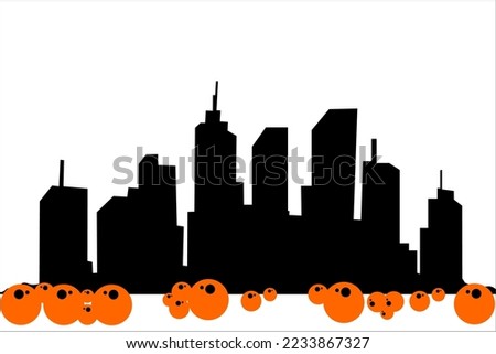 vector background design with city silhouette pattern in black and with circle effect