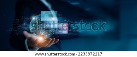 Global financial communication network concept. Business Finance and banking on global internet connection technology, Data exchange, Security, Digital marketing and payment on social media. Royalty-Free Stock Photo #2233872217