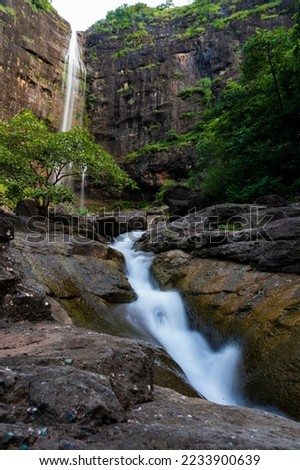 Beautiful Indian water fall with fresh pure white water. slow shutter image. Stock image.