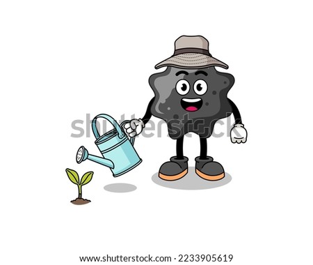 Illustration of ink cartoon watering the plant , character design