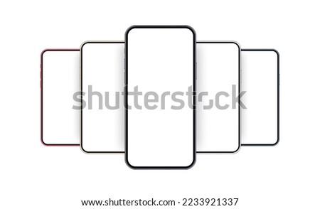 Smartphones Mockups With Blank Screens, Different Colors. Template for Showing Mobile Apps Screenshots, Isolated on White Background. Vector Illustration