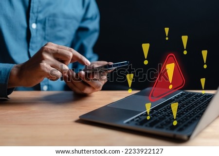 System warning hacked alert, cyber attack on computer network. Cybersecurity vulnerability, data breach, illegal connection, compromised information concept. Malicious software, virus and cybercrime Royalty-Free Stock Photo #2233922127