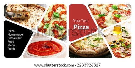 Pizza Concept Photo Collage. Can be used for visual stand, display, brochures, flyer Royalty-Free Stock Photo #2233926827