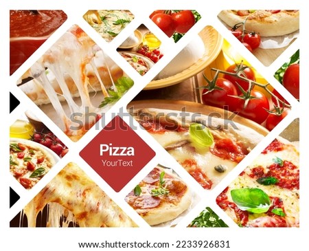 Pizza Concept Photo Collage. Can be used for visual stand, display, brochures, flyer Royalty-Free Stock Photo #2233926831