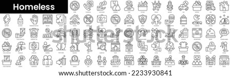 Set of outline homeless icons. Minimalist thin linear web icon set. vector illustration. Royalty-Free Stock Photo #2233930841