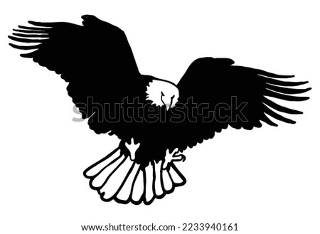 eagle flying with open wings bottom view silhouette, bald eagle bottom view logo vector illustration