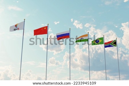 Flags of countries with sky , BRICS is an acronym for five leading emerging economies: Brazil, Russia, India, China, and South Africa.