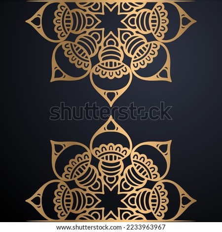 Golden outline mandala on black background. Vector illustration.