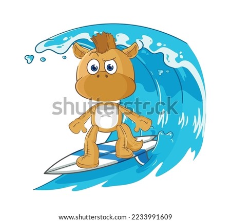 the horse surfing character. cartoon mascot vector