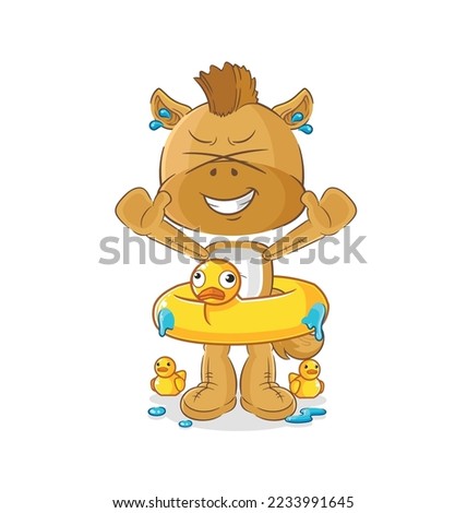 the horse with duck buoy cartoon. cartoon mascot vector