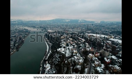 Winter pictures of Linz, the capital city of Upper Austria with the Donau and the Johannesbergwarte.