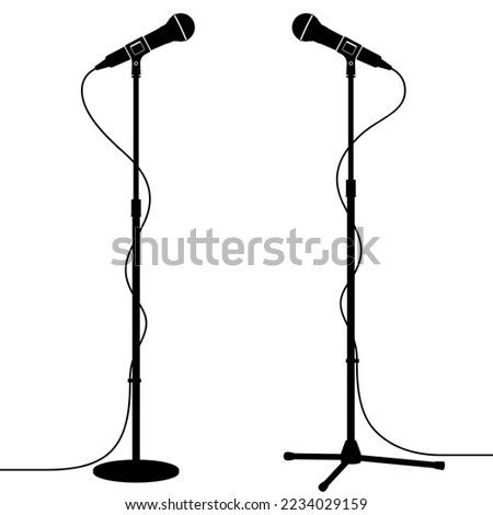 Silhouette of Stage Microphones With Round Base and Tripod Stands