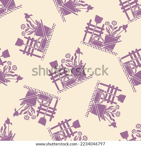 Natural allotment floral vector pattern. Seamless garden growing floral tile. Hand drawn decorative pretty botanical with bird all over print. 