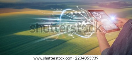 smart agriculture farm technology concept, business farmer use technology to monitoring in urban farm by using technology of big data, climate conditon, automation, crop management, precision farming Royalty-Free Stock Photo #2234053939