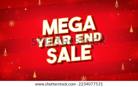 Mega Year End Sale on red background vector illustration. Holidays sale Royalty-Free Stock Photo #2234077531