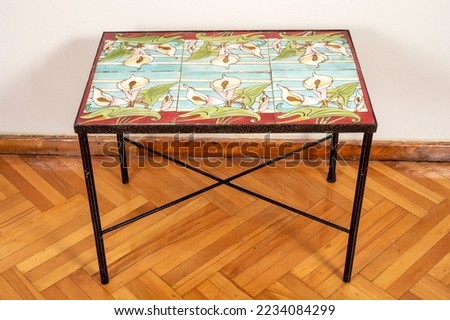 Antique coffee table top with ceramic flower pattern Abstract pastel background images buy decorative coffee table.