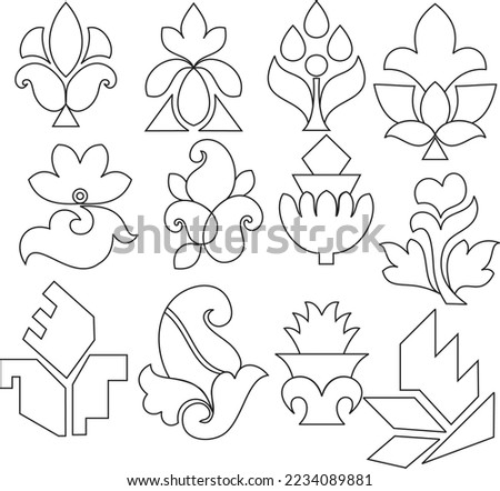 bundle of 12 textile line art vector  floral with geometrical 
