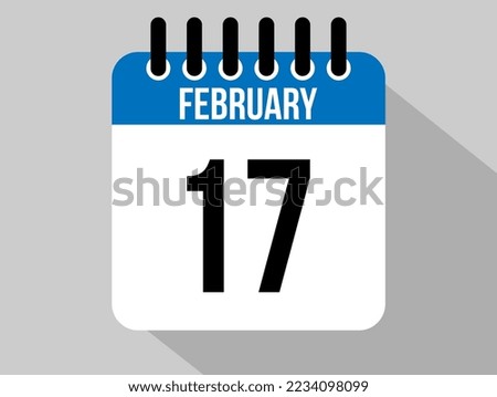 17 february calendar vector icon. Blue february date for the days of the month and the week on a light background