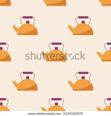 Vector seamless pattern with orange kettles. Modern design for fabric and paper, surface textures.