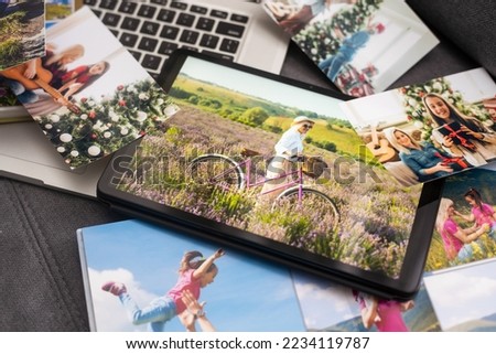 Laptop with photo, photoalbum, album