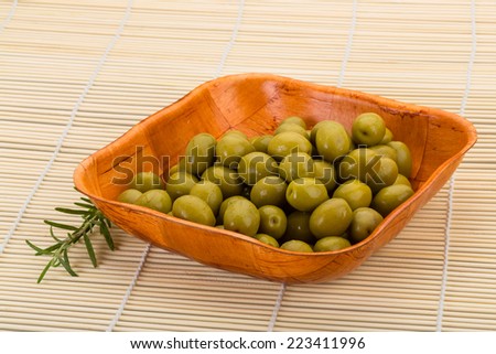 Green olives marinated - in the bowl