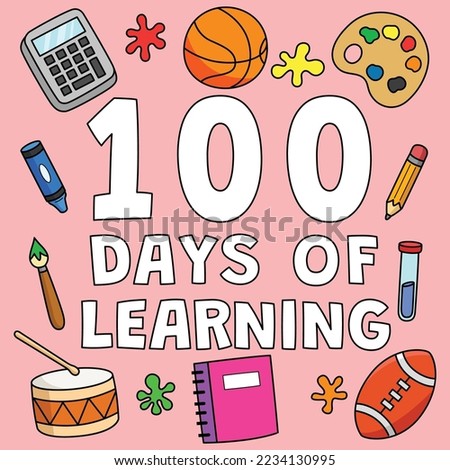 100th Day Of School Learning Colored Cartoon 
