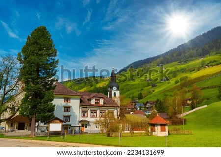 Church in village, Alt Sankt Johann, Sankt Gallen, Switzerland