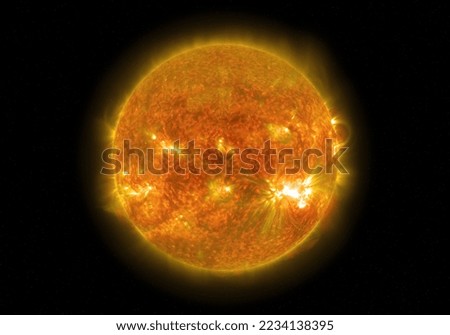 The Sun in space. The Sun is the star at the center of the Solar System. Sci-fi background. Elements of this image furnished by NASA.