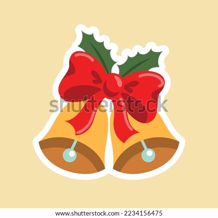 Christmas bell icon. Tree decoration, symbol of winter holidays and New Year. Sticker for social networks. Traditions and culture, international festival and event. Cartoon flat vector illustration
