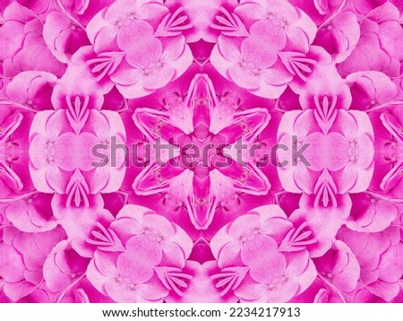 Magenta floral kaleidoscope pattern. Pink flower abstract unique and aesthetic background