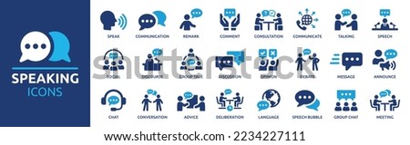 Speaking icon set. Communication icons collection. Containing discussion, speech bubble, talking, consultation and conversation icon vector illustration. Royalty-Free Stock Photo #2234227111