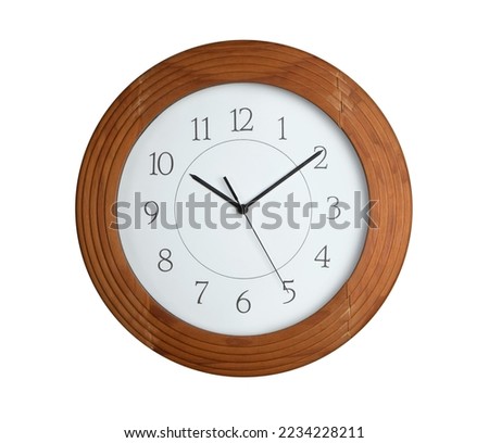 Wooden frame clock isolated on white background