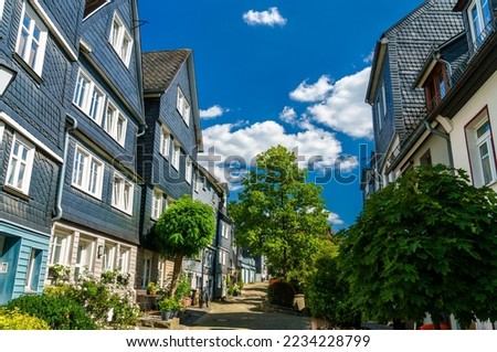 Traditional German slate houses in Siegen - North Rhine-Westphalia, Germany Royalty-Free Stock Photo #2234228799