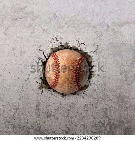 Baseball ball flying through the wall with cracks